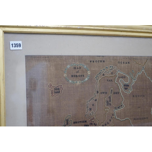 1359 - A late 19th century map sampler of Europe, linen backing discoloured by the light and sun, 46cm wide... 