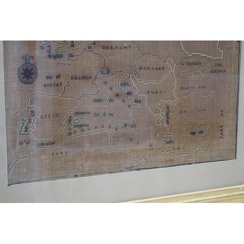 1359 - A late 19th century map sampler of Europe, linen backing discoloured by the light and sun, 46cm wide... 