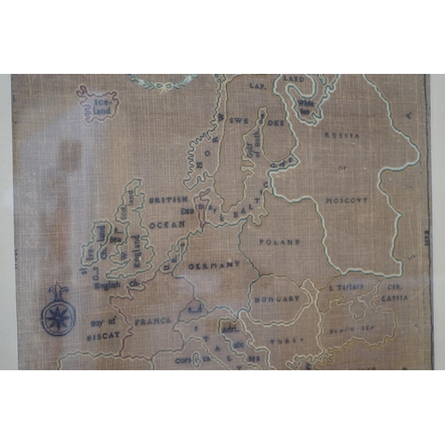 1359 - A late 19th century map sampler of Europe, linen backing discoloured by the light and sun, 46cm wide... 