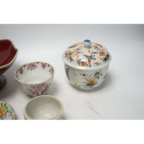 1364 - Chinese ceramics to include a sang de boeuf pedestal bowl and a famille rose dish, 20cm diameter. Co... 