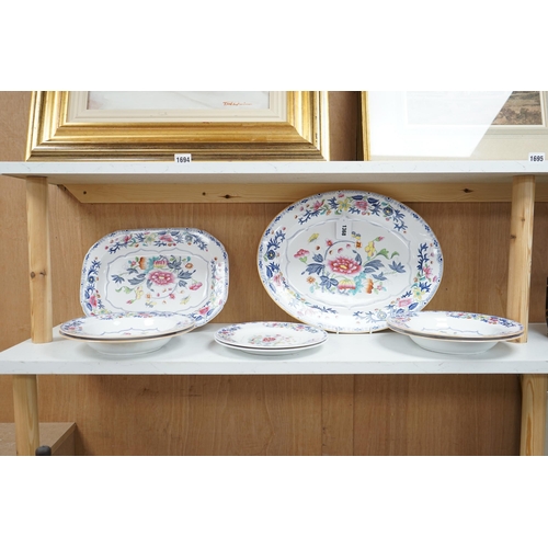 1368 - Spode Copeland dinner ware, comprising an oval and a rectangular meat dish and six plates, each pain... 