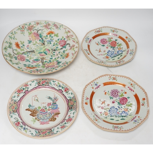 1370 - A pair of Chinese famille rose octagonal dishes, one other similar and a Cantonese dish, 18th/19th c... 