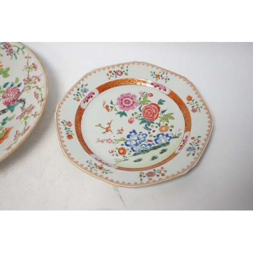 1370 - A pair of Chinese famille rose octagonal dishes, one other similar and a Cantonese dish, 18th/19th c... 