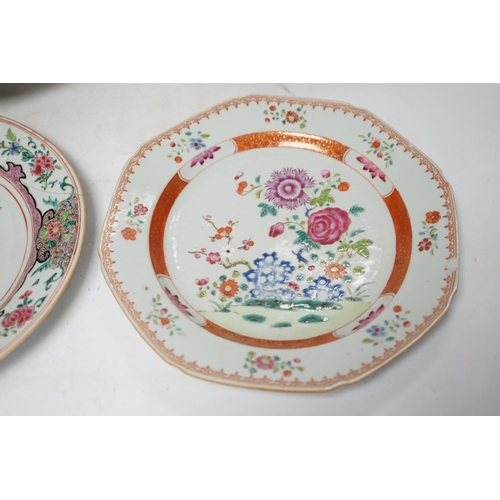 1370 - A pair of Chinese famille rose octagonal dishes, one other similar and a Cantonese dish, 18th/19th c... 