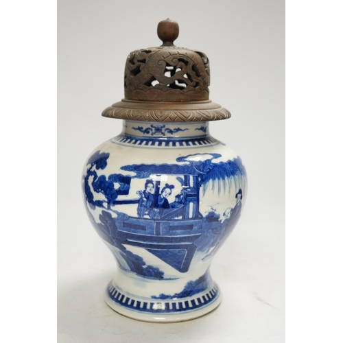 1371 - A 19th century Chinese blue and white baluster jar, painted with a scene from the Romance of the Wes... 