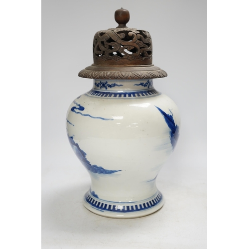 1371 - A 19th century Chinese blue and white baluster jar, painted with a scene from the Romance of the Wes... 