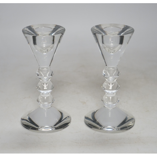 1376 - Two boxed Baccarat glass candlesticks, 13cm high. Condition - good