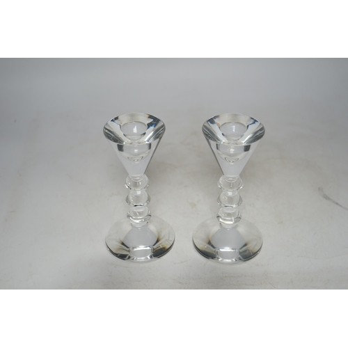 1376 - Two boxed Baccarat glass candlesticks, 13cm high. Condition - good