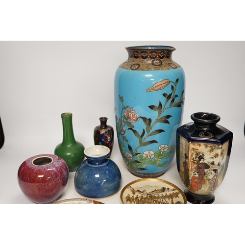 1377 - Assorted Japanese items, Satsuma, cloisonné, etc., tallest item 31cm high. Condition - most chipped,... 