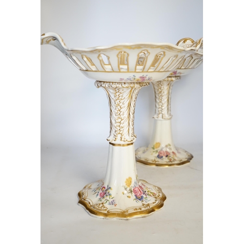 1391 - A pair of Copeland & Garrett porcelain crested comports in two parts, c.1840, 33cm. Condition - poor... 