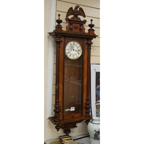 1401 - A mahogany Vienna regulator wall clock, approximately 120cm high. Condition - unknown if in working ... 