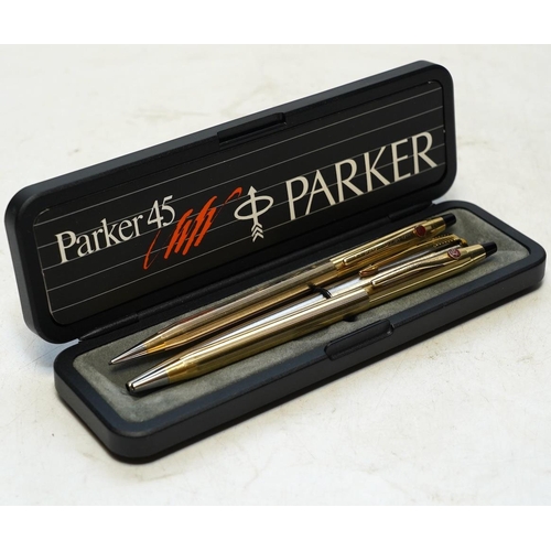 1434 - A Parker ballpoint pen, a rolled gold ballpoint pen and propelling pencil (3). Condition - good but ... 