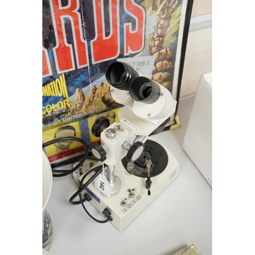 1442 - A Gem A Instruments binocular microscope, 31cm high. Condition - fair with some wear and possible pa... 