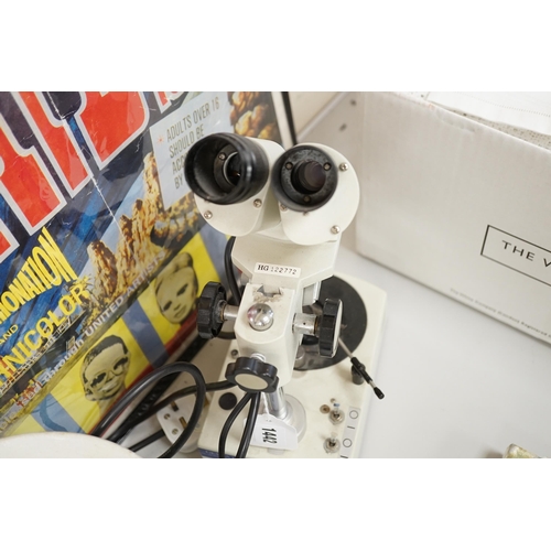 1442 - A Gem A Instruments binocular microscope, 31cm high. Condition - fair with some wear and possible pa... 