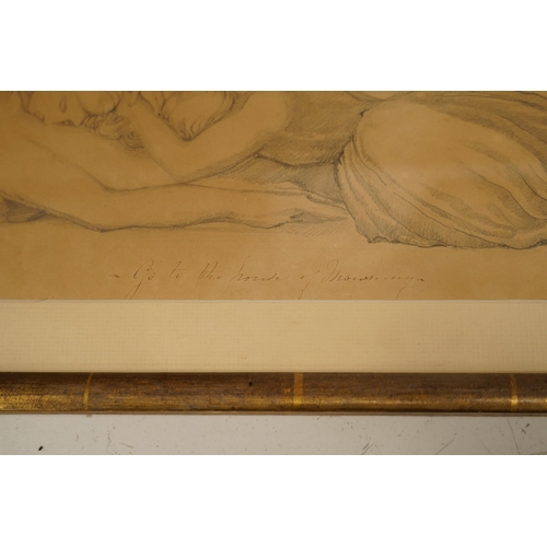 1662 - 19th century School, pencil sketch, 'Go to the hour of mourning', unsigned, inscribed in ink, 14 x 4... 