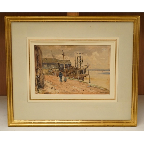 1693 - Claude Hayes (1852-1922), two watercolours, Town scene with church and Harbour scene, each signed, l... 