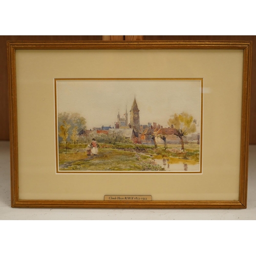 1693 - Claude Hayes (1852-1922), two watercolours, Town scene with church and Harbour scene, each signed, l... 