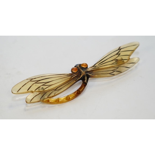 1949 - A French Flaman horn butterfly brooch, 89mm. Condition - fair