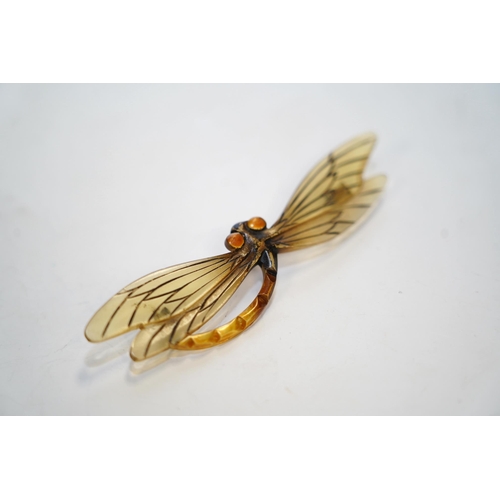 1949 - A French Flaman horn butterfly brooch, 89mm. Condition - fair