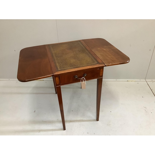 107 - A reproduction George III style mahogany Pembroke table with leather inset top, width 61cm, depth 34... 