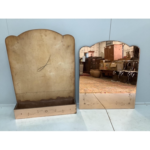 116 - An Art Deco style peach tinted wall mirror, width 76cm, height 106cm. Condition - fair