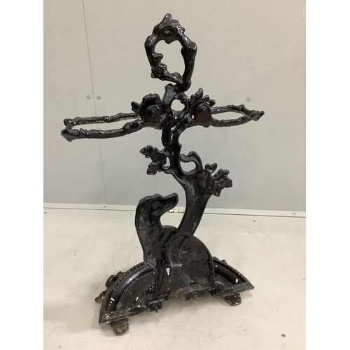 117 - A Victorian cast iron stick stand, width 42cm, height 72cm. Condition - fair