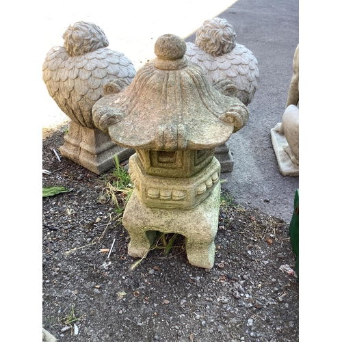153 - A reconstituted stone Chinese style lantern garden ornament, height 62cm. Condition - good