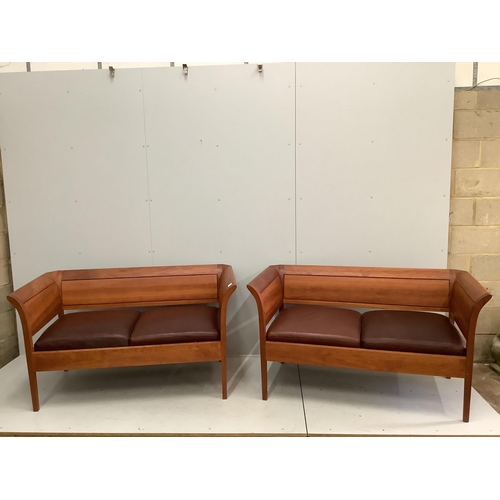 25 - A pair of Thomas Moser cherrywood Sofia two-place sofas, width 145cm, depth 76cm, height 80cm. Con... 