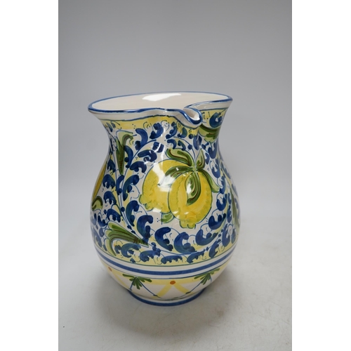 264 - From the Studio of Fred Cuming. An Italian maiolica lemons jug, 20cm high. Condition - good Note: ... 