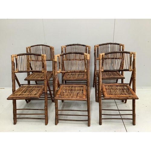 28 - A set of six vintage folding bamboo dining chairs, width 47cm, depth 60cm, height 90cm.  Condition -... 
