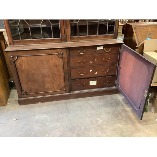 4 - A George III mahogany library bookcase, width 160cm, depth 52cm, height 271cm. Condition - fair... 