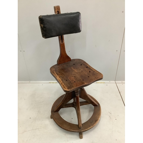 42 - An early 20th century Glenister architect's or artist's adjustable chair, width 50cm, depth 50cm, he... 