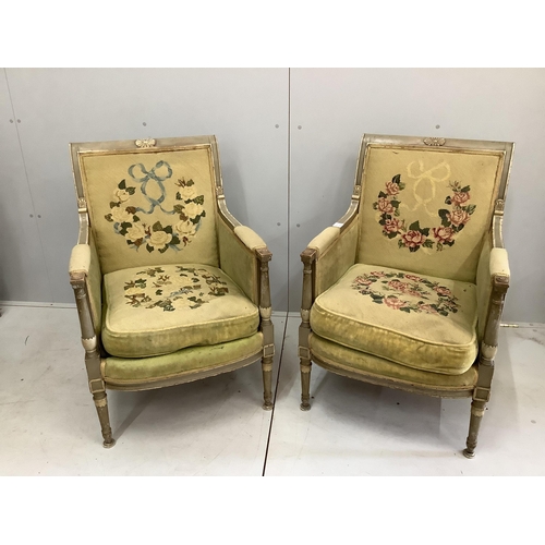50 - A pair of 19th century French chairs, width 60cm, depth 60cm, height 88cm. Condition - fair
