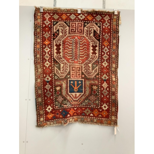 58 - An antique Lenkoran prayer rug, 122 x 93cm. Condition - fair