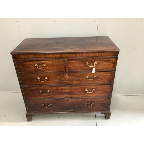 6 - A George III mahogany chest of five drawers, width 124cm, depth 56cm, height 113cm. Condition - fair... 
