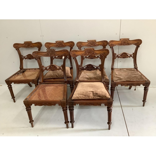 60 - A set of six 19th century Gillows style dining chairs. Condition - fair, one cane seat in need of re... 