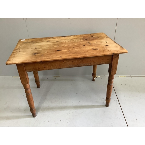 63 - A Victorian rectangular pine kitchen table, width 106cm, depth 65cm, height 73cm. Condition - poor... 