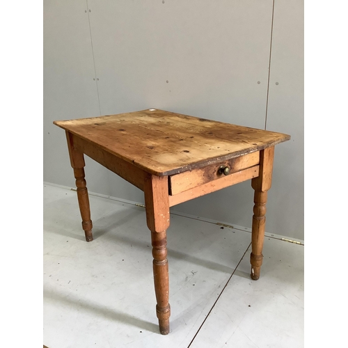 63 - A Victorian rectangular pine kitchen table, width 106cm, depth 65cm, height 73cm. Condition - poor... 