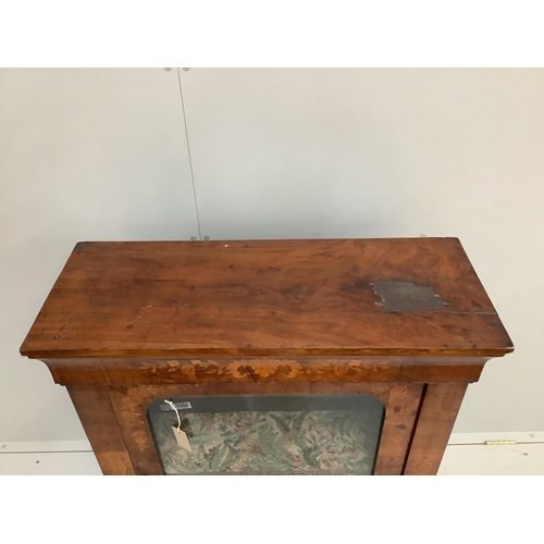 68 - A Victorian walnut and marquetry inlaid pier cabinet, width 80cm, depth 32cm, height 105cm.  Conditi... 