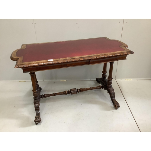 77 - An early Victorian rectangular walnut writing table, width 126cm, depth 64cm, height 73cm.  Conditio... 