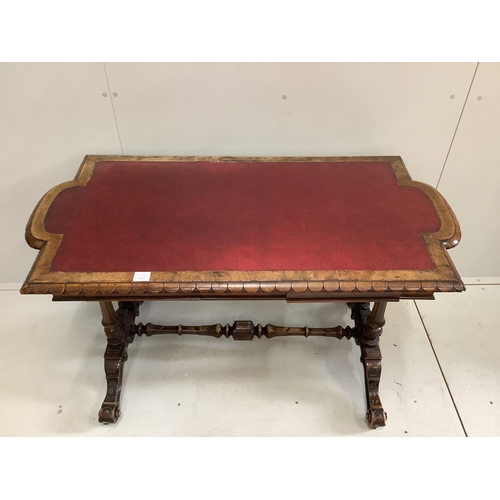 77 - An early Victorian rectangular walnut writing table, width 126cm, depth 64cm, height 73cm.  Conditio... 