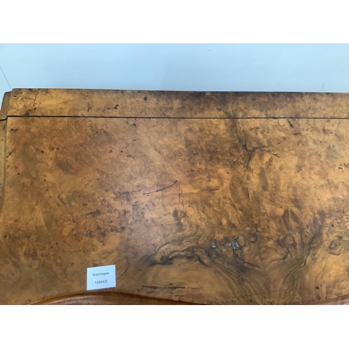81 - A Victorian burr walnut folding card table, width 92cm, depth 46cm, height 71cm. Condition - poor... 