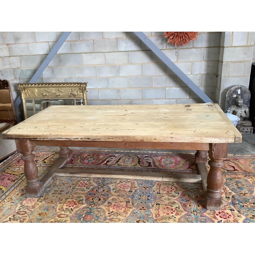 83 - An 18th century style rectangular pine refectory dining table, width 220cm, depth 102cm, height 78cm... 