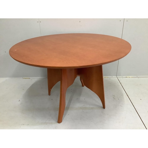 95 - A Contemporary circular cherry centre table, diameter 120cm, height 75cm. Condition - good