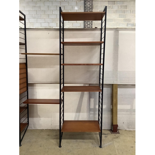 1002 - A mid century teak Ladderax shelving unit, width 215cm, depth 35cm, height 201cm. Condition - good... 