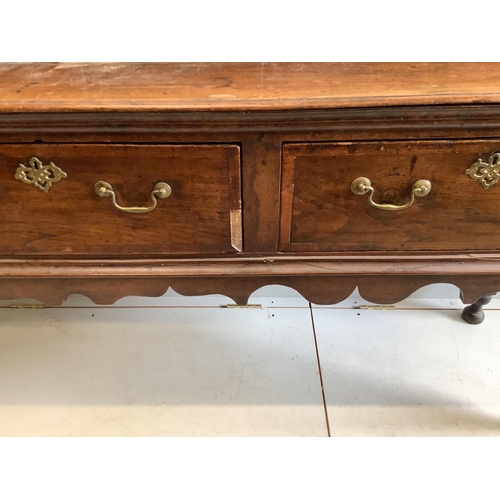 1007 - A mid 18th century oak low dresser, width 207cm, depth 46cm, height 97cm. Condition - fair