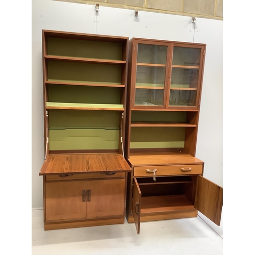 1015 - Two mid century teak side cabinets, each width 84cm, depth 46cm, height 198cm. Condition - fair... 