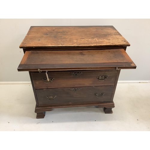 1022 - A small George III and later mahogany chest with brushing slide, width 79cm, depth 44cm, height 79cm... 