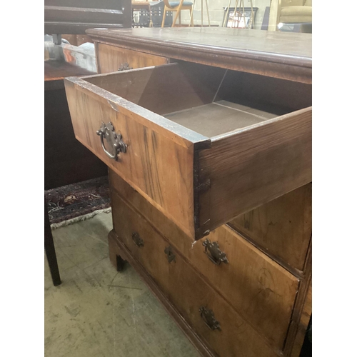 1034 - An 18th century oak and walnut chest, width 99cm, depth 54cm, height 102cm. Condition - poor