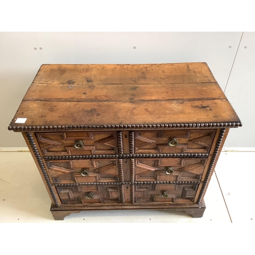 1044 - A 17th / 18th century oak chest, width 98cm, depth 56cm, height 84cm. Condition - fair